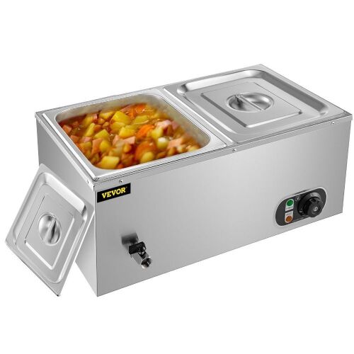 VEVOR 110V 2-Pan Commercial Food Warmer 850W Electric Steam Table 6inch Deep Stainless Steel Bain Marie 17 Quart  - Lot 166