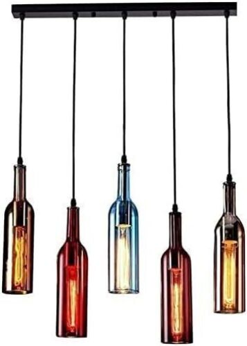 UimimiU 5-Light Creative Colored Glass Wine Bottle Chandelier  - Lot 198