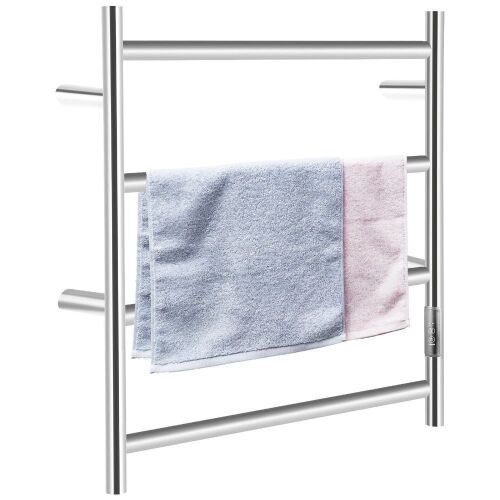 VEVOR Polished Stainless Steel Electric Towel Warmer with Built-in Timer, 4 Bars Design, Wall-Mounted, Plug-in/Hardwired - Lot 141