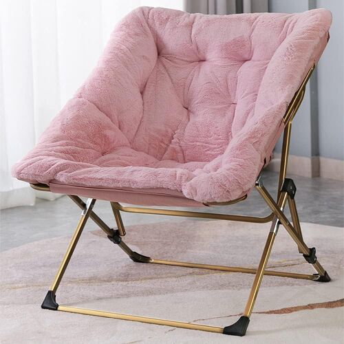 OAKHAM Folding Faux Fur Lounge Chair, X-Large, Pink  - Lot 418
