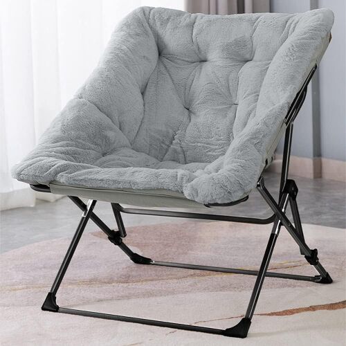 OAKHAM Foldable Faux Fur Lounge Chair, X-Large, Gray  - Lot 428