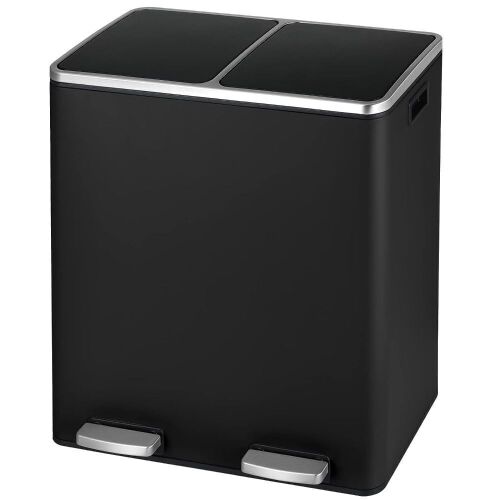 Arlopu 16 Gallon Dual Compartment Stainless Steel Trash Can w/ Removable Liner Buckets  - Lot 85