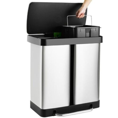 Arlopu 16 Gallon Dual Stainless Steel Kitchen Garbage Can with Soft-Close Lid - Lot 91