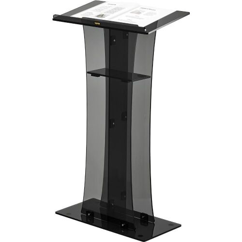 VEVOR Acrylic Pulpit, 47" Tall, Clear Podium Stand w/Wide Reading Surface & Storage Shelf - Lot 703