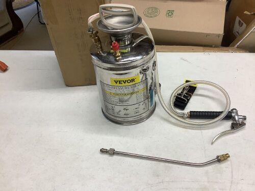 VEVOR 1Gal Stainless Steel Hand Pump Sprayer with Pressure Gauge & Safety Valve, Adjustable Nozzle, 12" Wand - Lot 300