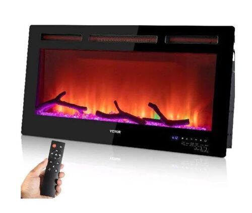 VEVOR 36 inch 1500W Recessed Wall Mounted Black Electric Fireplace with Adjustable Flame Speed  - Lot 24