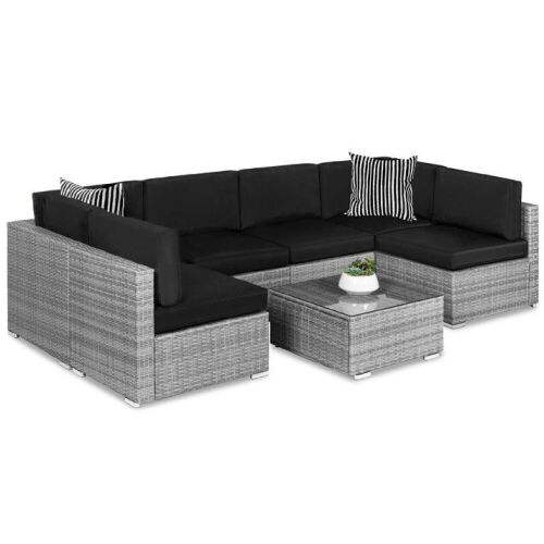 7-Piece Modular Wicker Sectional Conversation Set w/ 2 Pillows, Cover  - Lot 19