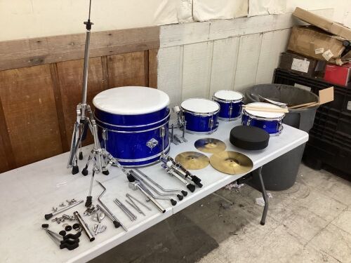Kids Beginner All Wood Acoustic Drum Kit Starter Set w/ Stool, Drumsticks - Unknown if Complete - Lot 139