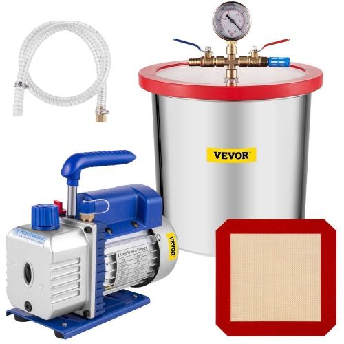 VEVOR 3 Gallon Vacuum Chamber w/ 4 CFM Deep Vane Pump Purge Degas Epoxy Silicone Resin - Lot 171