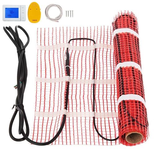 VEVOR 90 Sqft 120V Electric Radiant Floor Heating Mat with Alarmer and Programmable Floor Sensing Thermostat Self-Adhesive Mesh  - Lot 175
