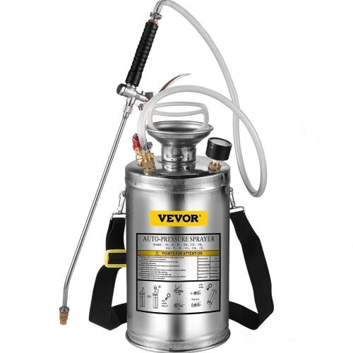 VEVOR 1.5Gal Stainless Steel Sprayer, Set with 16" Wand & Handle & 3.3FT Reinforced Hose - Lot 197