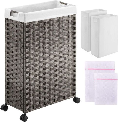 Greenstell Laundry Hamper with Wheels, 30L Slim Laundry Basket with 2 Removable Liner Bags - Lot 206