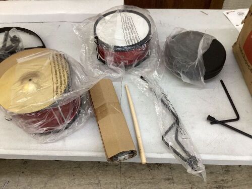 Kids Beginner 3-Piece Drum, Musical Instrument Set w/ Sticks, Stool, Pedal - Missing 1 Drum Stick - Lot 214