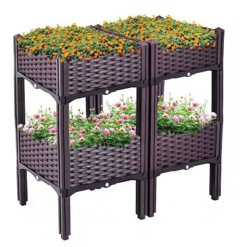 VEVOR Purple Rattan Raised Planter Boxes 15.7 in. H, Set of 4  - Lot 251