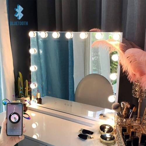 FENCHILIN Hollywood Lighted Vanity Mirror with 15 Dimmable LED Bulbs  - Lot 296