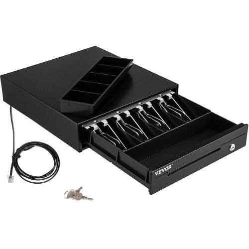 VEVOR Cash Register Drawer, 13" 12 V, for POS System, Removable Coin Compartment & 2 Keys Included, RJ11/RJ12 Cable  - Lot 299