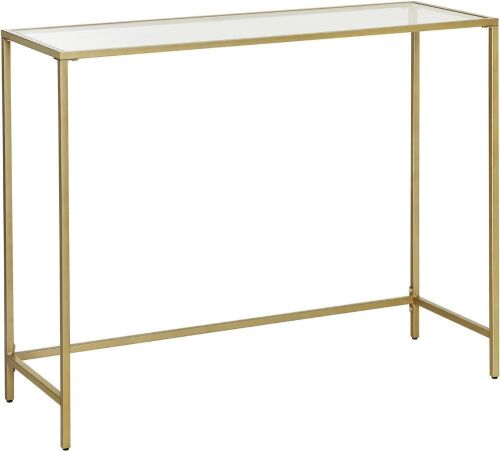 VASAGLE 39.4" Tempered Glass Console Table, Metal Frame, Adjustable Feet, Gold  - Lot 405