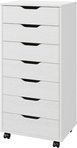 Panana 7 Drawer Wooden Tall Dresser Storage Cabinet with Wheels - Lot 437
