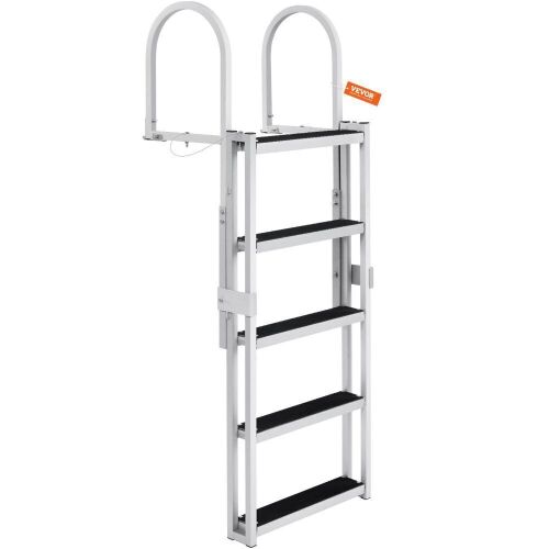 VEVOR Aluminum Retractable 5 Steps Dock Ladder, 350 lbs Load Capacity, 66.9''-78.9'' Adjustable Height - Lot 609