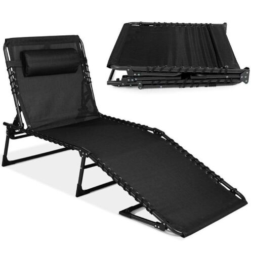 Portable Patio Chaise Lounge Chair Outdoor Recliner w/ Pillow  - Lot 114