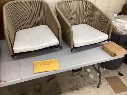 Set of 2 Woven Wicker Swivel Barstools w/ 360 Rotation, Steel Frame - Missing Some Hardware  - Lot 529