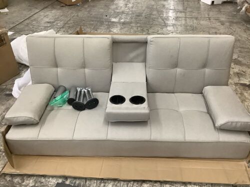 Upholstered Convertible Sofa Bed Futon w/ 2 Cupholders - Dirty  - Lot 476