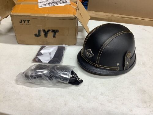 Motorcycle German Leather Half Shell Helmet with Goggles  - Lot 411