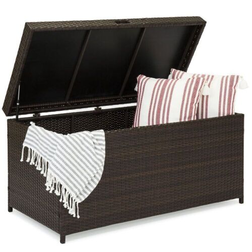Indoor Outdoor Wicker Storage Box w/ Steel Frame, Lift-Up Top - 136 Gal  - Lot 40