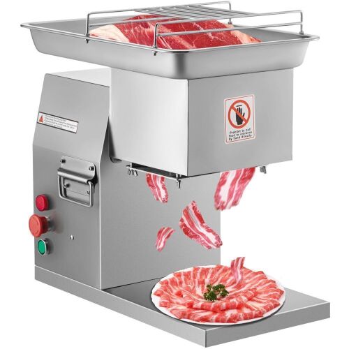 VEVOR Commercial Meat Cutter Machine 1100 LB/H 3mm Stainless Steel with Pulley 600W - Hopper Dented  - Lot 60