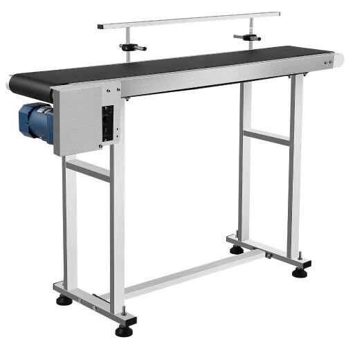 VEVOR 59 x 7.8 inch Heavy Duty Stainless Steel Motorized Belt Conveyor for Inkjet Coding Applications Powered Rubber PVC Belt Anti Static  - Lot 51