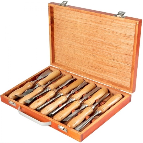 VEVOR Woodworking 12pcs Lathe Chisel, 3-3/4Inch Blade Length, with Wooden Storage Case - Lot 376