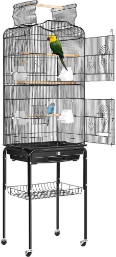 VIVOHOME 59.8 Inch Wrought Iron Bird Cage with Play Top and Rolling Stand - Lot 686