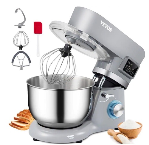VEVOR 660W Electric Stand Mixer with 6 Speeds LCD Screen 5.8 Qt. Stainless Steel Bowl - Lot 24