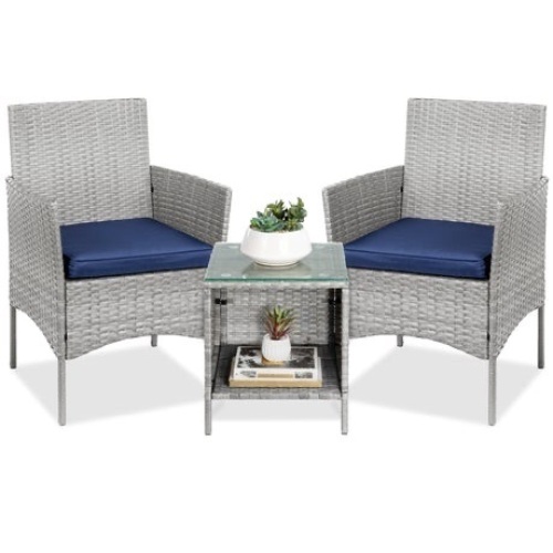 3-Piece Outdoor Patio Wicker Bistro Set w/ Side Storage Table  - Lot 34