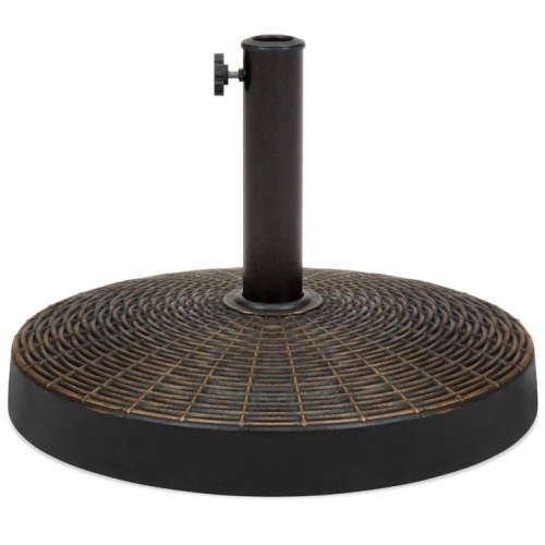 55lb Round Wicker Style Patio Umbrella Stand w/ Blackened Bronze Finish - Lot 8741