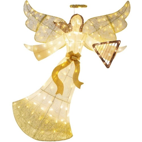 Lighted Outdoor Angel Christmas Decoration w/ 140 Lights, Harp, Stakes - 5ft - Lot 8811