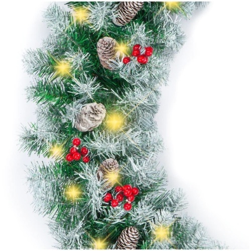 Pre-Lit Pre-Decorated Garland w/ PVC Branch Tips, 50 Lights - 9ft - Lot 8937