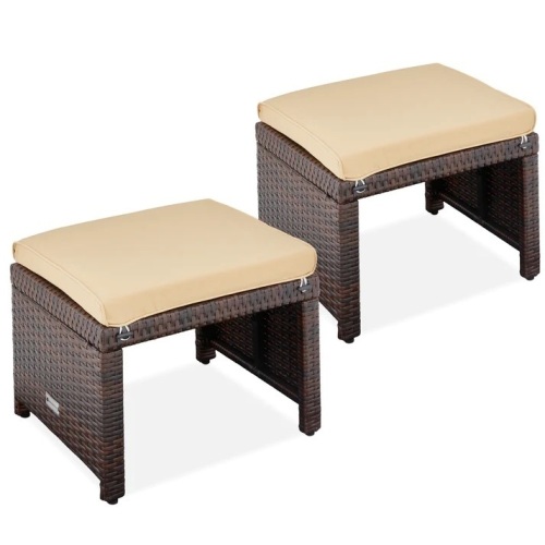 Set of 2 Multipurpose Wicker Ottomans w/ Removable Cushions, Steel Frame - Lot 8978