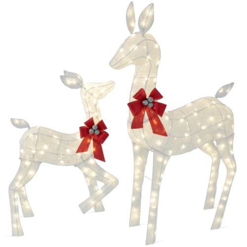 2-Piece Lighted Christmas Deer Family Outdoor Decor Set with LED Lights - Lot 9072
