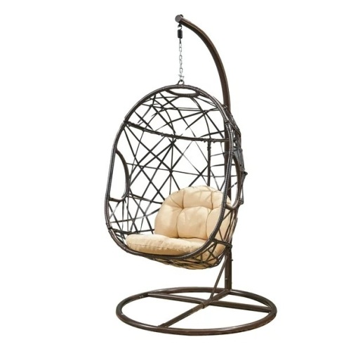 GDF Studio Aries Outdoor Wicker Hanging Chair with Stand, Multibrown, Tan, and Brown - Lot 9504