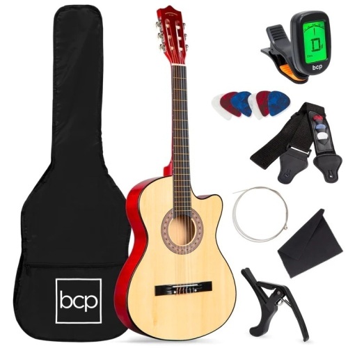 Beginner Acoustic Cutaway Guitar Set w/ Case, Strap, Capo - 38in - Lot 9510