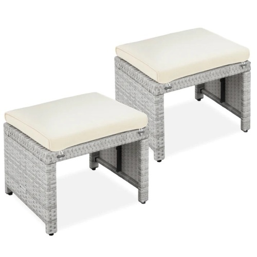 Set of 2 Multipurpose Wicker Ottomans w/ Removable Cushions, Steel Frame - Lot 9625