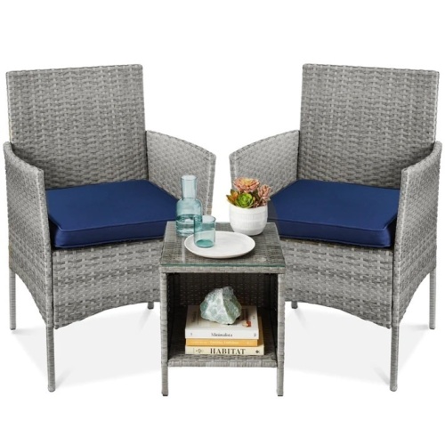 3-Piece Outdoor Patio Wicker Bistro Set w/ Side Storage Table - Lot 9632
