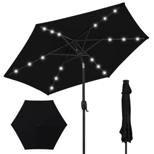 Outdoor Solar Patio Umbrella w/ Push Button Tilt, Crank Lift - 7.5ft - Lot 9675