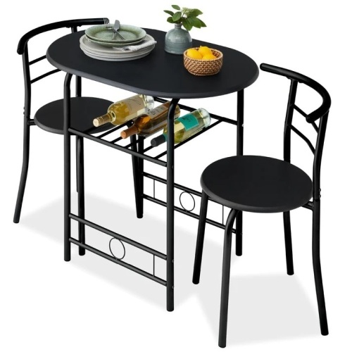 3-Piece Wooden Table & Chairs Dining Set w/ Lower Storage Shelf - Lot 9696