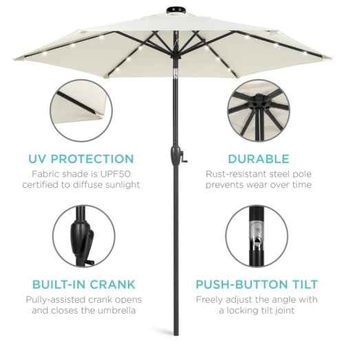 Outdoor Solar Patio Umbrella w/ Push Button Tilt, Crank Lift - 7.5ft - Lot 9702