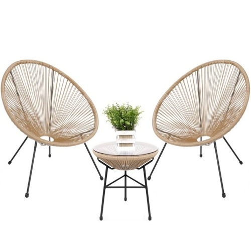3-Piece All-Weather Patio Acapulco Bistro Set w/ Rope, Glass Top Table - Lot 9710