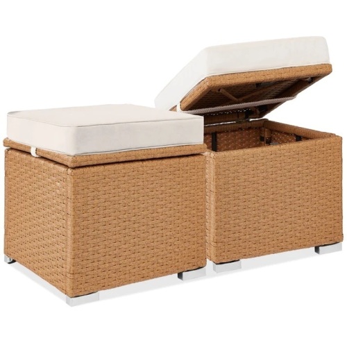 Set of 2 Wicker Ottomans, Multipurpose w/ Removable Cushions, Steel Frame - Lot 9712