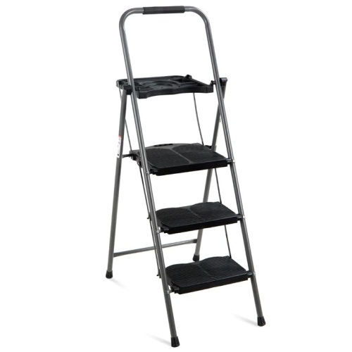 3-Step Folding Steel Ladder w/ Utility Tray, Hand Grip, 330lb Capacity - Lot 9758