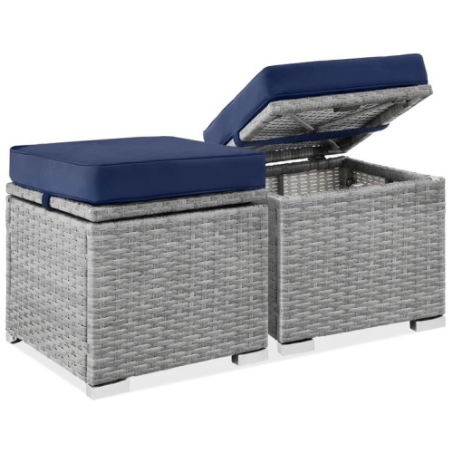 Set of 2 Wicker Ottomans, Multipurpose w/ Removable Cushions, Steel Frame - Lot 9765